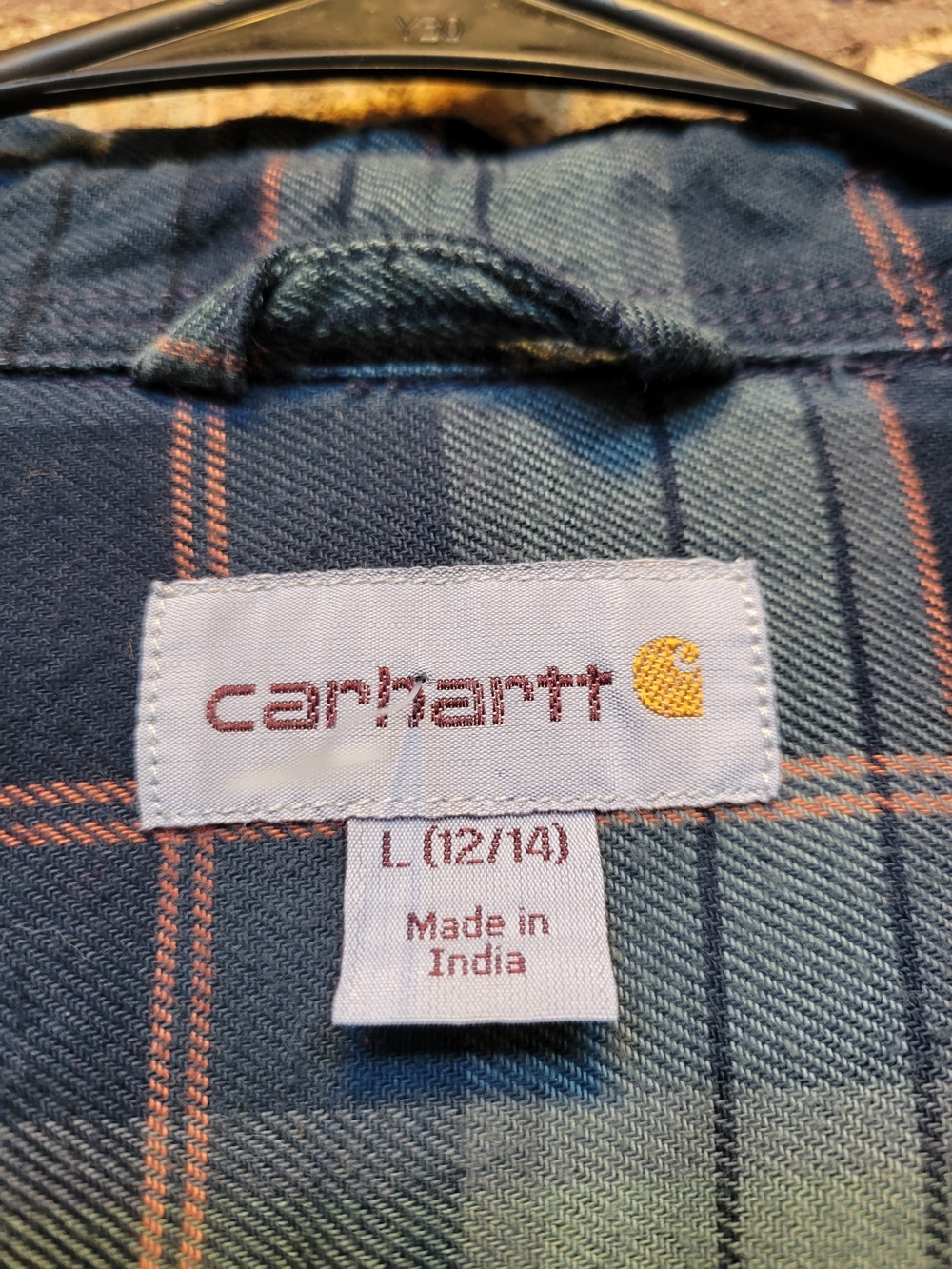Carhartt Women's Plaid Button-Down Shirt Blue & Green Size Large Cotton Stretch - Picture 2 of 8
